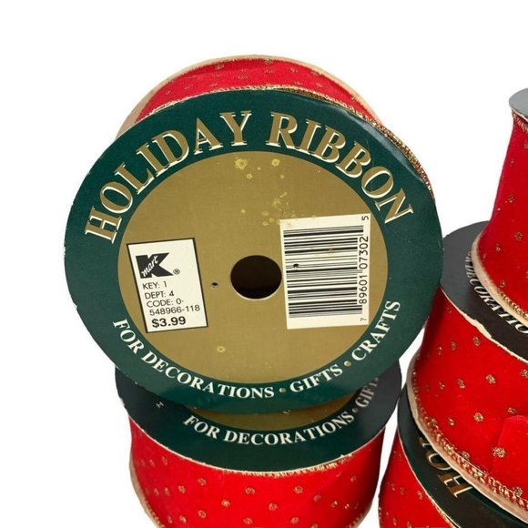 Vintage Wired Holiday Ribbon Lot 6 Spools Crafter's Burlap 2 Rolls Red Christmas - Picture 3 of 7